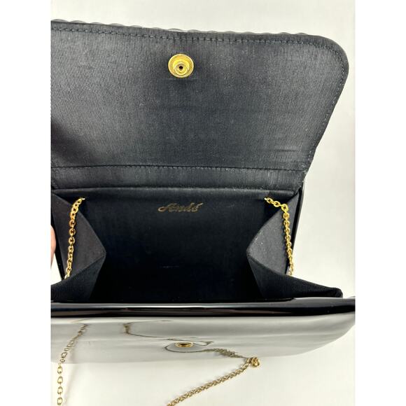 Vintage Midcentury Ande Handbag Black Clutch Purse Patent Leather with Chain - Picture 11 of 16